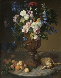Urna di fiori con frutti e lepre, 1715
