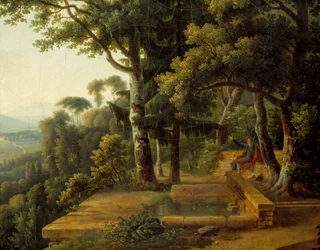 Il filosofo Jean Jacques Rousseau che medita nel 1770 nel Parco di Rochecordon vicino a Lione (dettaglio)