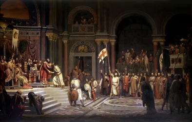 Goffredo di Buglione ricevuto da Alessio Comneno, imperatore di Costantinopoli, nel 1097, durante la difesa della città contro i Turchi nella Prima crociata del 1096-1099, 1842