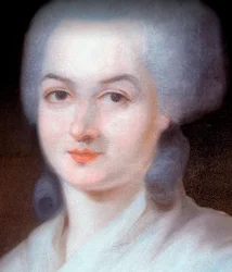 Dettaglio del ritratto di Olympe de Gouges (Marie Gouze, detta Olympe de Gouges), dettaglio