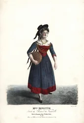Attrice Mademoiselle Minette o Jeanne-Marie-Francoise Menestrier come Francoise in Nicolas Remi di Sewrin, Theatre du Vaudeville