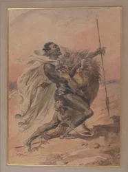 Lotta tra un guerriero e un leone