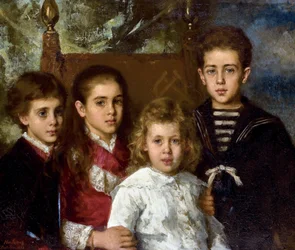 Ritratto dei figli di Paul Pavlovich Demidoff, 2º Principe di San Donato (1839-1885), Aurore Anatol, Maria e Pavel - Dipinto di Alexei Alexeyevich Harlamov (1840-1922) - 1883 - Olio su tela