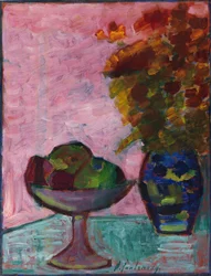 Natura morta con ciotola di frutta e vaso di fiori, ca 1932