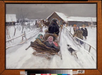 Gita in slitta durante il Carnevale - Dipinto di Alexei Stepanovich Stepanov (1858-1923)