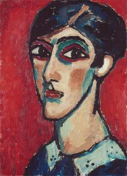 Testa allungata in bruno rossastro (Grande testa di donna sul rosso)