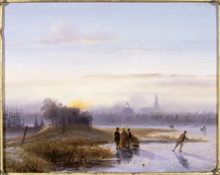 Scena fluviale con pattinatori (olio su tavola)