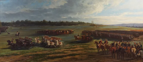 Revisione della divisione di cavalleria della Guardia di Longchamp da parte di Napoleone III e Francesco Giuseppe I d