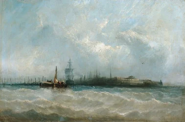 New York dal porto, con Battery e Castle Garden, 1858