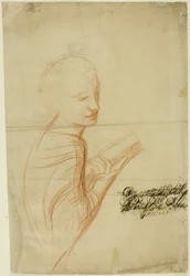 Donna con libro (recto); schizzi di figura maschile (verso)