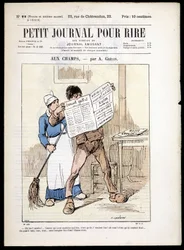 Uomo che legge un giornale: "aux Champs" di A. Grévin - in "Le Petit Journal pour rire" n.22, s.d.
