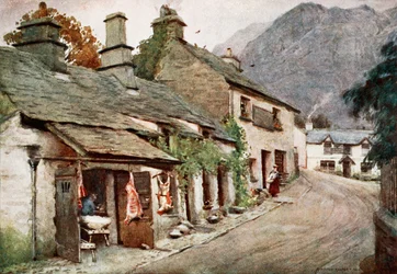 La vecchia macelleria, villaggio di Coniston, da un portfolio di stampe dagli acquerelli originali
