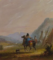 Donne indiane a cavallo nei pressi delle Cut Rocks