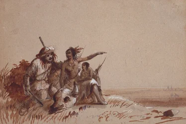 Indiano del Kansas che racconta a un trapper, a gesti, la migrazione dei bisonti, ca. 1837
