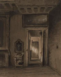 Stanza con inginocchiatoio e porta aperta