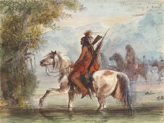 Campo Shoshone che attraversa un fiume, c.1837