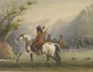 Indiani Shoshonee [sic] - Attraversamento di un fiume a guado
