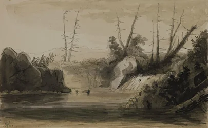 Veduta di una cascata e di un piccolo lago
