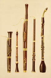 Un dulcian, un oboe, un fagotto, un oboe da caccia e un corno di bassetto, da 
