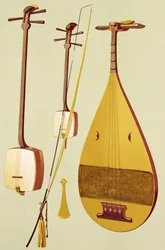 Uno shamisen, un kokyu e un biwa, giapponese, da 
