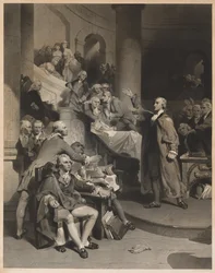 Patrick Henry che pronuncia il suo celebre discorso alla House of Burgesses, Virginia