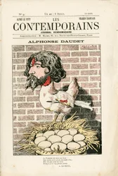 Copertina di Les Contemporains, numero 9, satirico a colori: Alphonse Daudet - Letteratura - Houle, Daudet Alphonse - Illustrazione di Alfred Le Pepetit