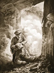 Il Sergente Maggiore Raynes che mette il casco anti-fumo al Sergente Ayres dopo l