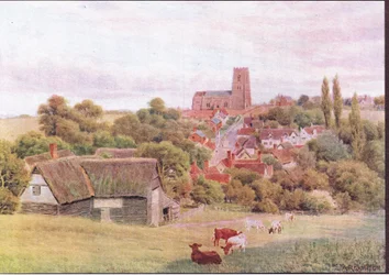 La chiesa sulla collina, Kersey, Suffolk, da The Cottages and the Village Life of Rural England pubblicato da Dent & Sons Limited, 1912