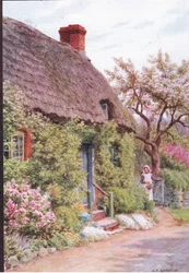 La porta del cottage, Elmley Castle, Worcester, da The Cottages and the Village Life of Rural England pubblicato da Dent & Sons Limited
