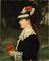 Donna con papaveri rossi (olio su tela)