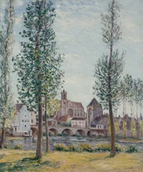 Vista di Moret sur Loing attraverso gli alberi