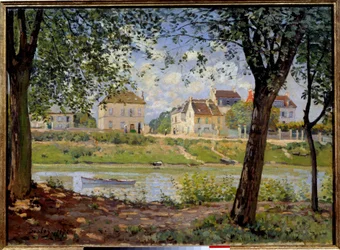 Villeneuve-la-Garenne o villaggio sulle rive della Senna. Dipinto di Alfred Sisley (1839-1899)