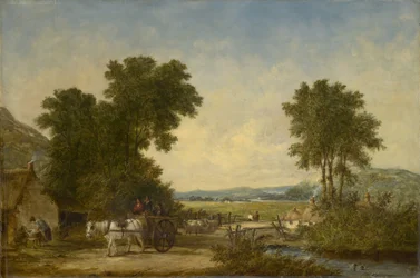 Paesaggio di Campagna Boscosa con Figure su un Carro