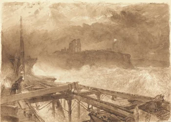 Studio per il molo di Tynemouth - Accensione delle lampade al tramonto