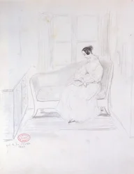 George Sand (1804-76), che legge su un divano accanto a una finestra, 1833