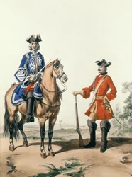 Maresciallo della polizia e un membro della polizia militare nel 1724, inciso da D. Noirmont