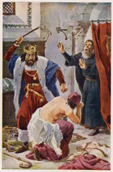 Re Pietro I del Portogallo che punisce il vescovo di Porto