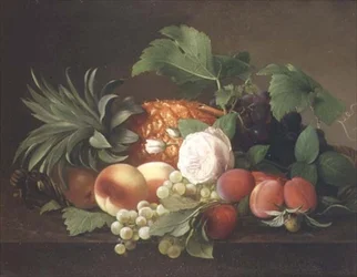 Natura morta con ananas, pesche, prugne e uva