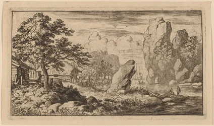 Masso appuntito sulla riva di un fiume