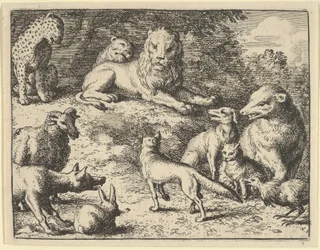 Renard è accusato dagli animali davanti al leone, 1650-75