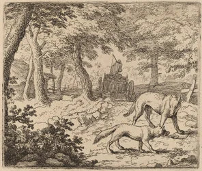 Reynard e il lupo davanti al carro del pesce
