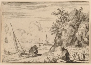 Paesaggio Marino con Tre Figure a Destra