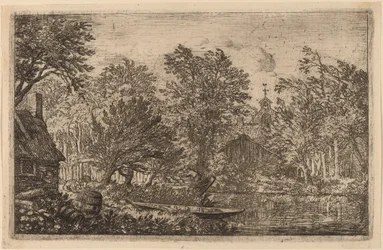 Barca a remi su una riva del fiume, probabilmente c. 1645-1656