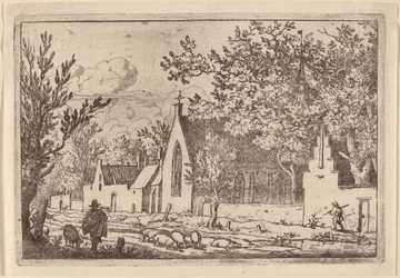 Mandriano di maiali vicino a una cappella