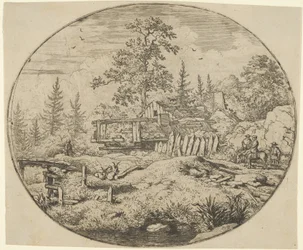 Il paesaggio con il ponte di legno