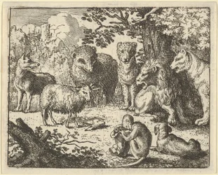 La scimmia apre il pacco e rimuove la testa del coniglio con grande sorpresa di..., 1650-75