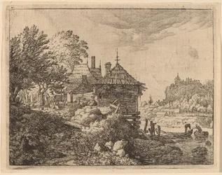 Due barche che si avvicinano a una capanna, probabilmente c. 1645-1656