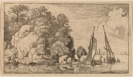 Due barche su un ampio fiume, probabilmente c. 1645-1656