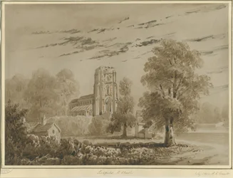 Lichfield - Chiesa di San Chad: disegno in seppia rossa, lug 1842