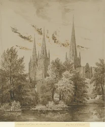 Cattedrale di Lichfield - Vista Sud Ovest: disegno a seppia, Lug 1842